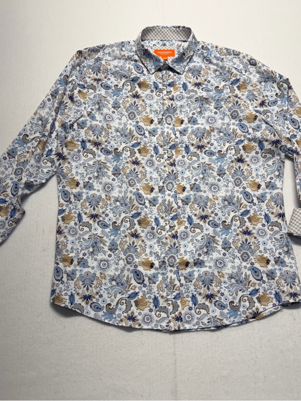 Johnston & Murphy Blue and Tan Paisley Floral Dress Shirt